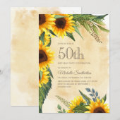 Rustic Gele Zonnebloemen 50e Verjaardag Kaart (Voorkant / Achterkant)