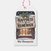 Rustic "Geluk is Thuisgemaakt" Kerstmis Cadeaulabel (Voorkant)