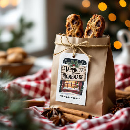 Rustic "Geluk is Thuisgemaakt" Kerstmis Cadeaulabel