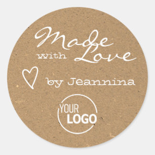 Rustic gemaakt met Love Heart Symbol Kraft Paper Ronde Sticker