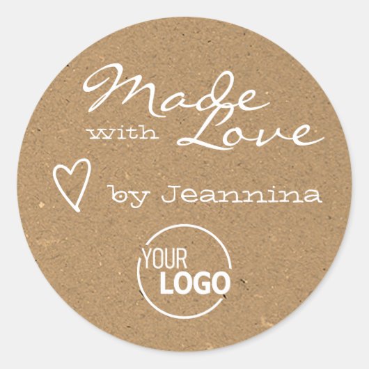 Rustic gemaakt met Love Heart Symbol Kraft Paper Ronde Sticker (Voorkant)