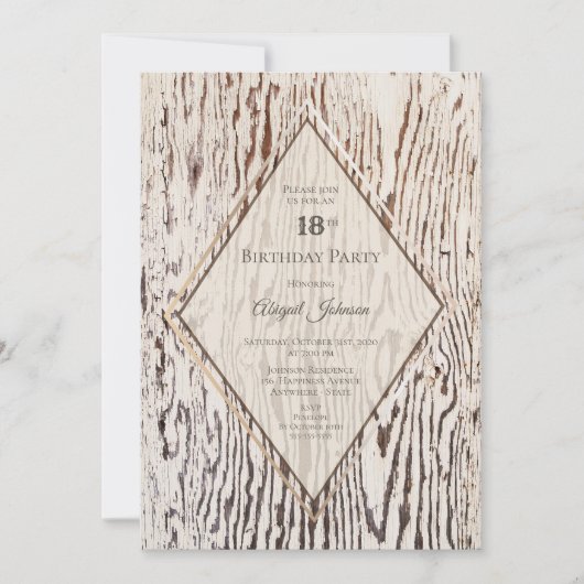 Rustic Geometric Barn Wood 18th Birthday Party Kaart (Voorkant)