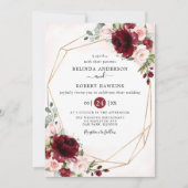 Rustic Geometric Burgundy Blush Floral Wedding Kaart (Voorkant)