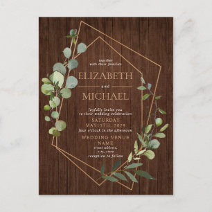 Rustic Geometric Eucalyptus Wood Foto bruiloft Aankondigingskaart