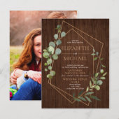 Rustic Geometric Eucalyptus Wood Foto bruiloft Aankondigingskaart (Voorkant / Achterkant)