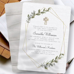 Rustic Geometric Floral First Community Invitation Kaart