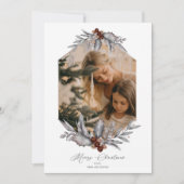 Rustic Geometric Kerstmis Greenery Foto Lijst Feestdagenkaart (Voorkant)