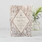 Rustic Geometric Wood Grain 21st Birthday Party Kaart (Staand voorkant)