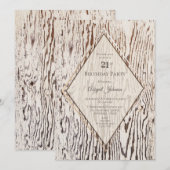 Rustic Geometric Wood Grain 21st Birthday Party Kaart (Voorkant / Achterkant)
