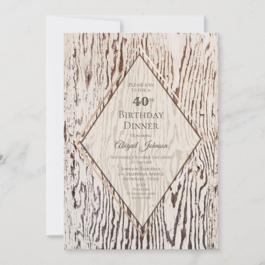 Rustic Geometric Wood Grain 40th Birthday Dinner Kaart (Voorkant)