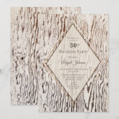 Rustic Geometric Wood Grain 50th Birthday Party Kaart (Voorkant / Achterkant)