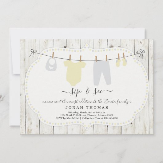 Rustic Gepersonaliseerd Sip en zie Uitnodiging (Voorkant)