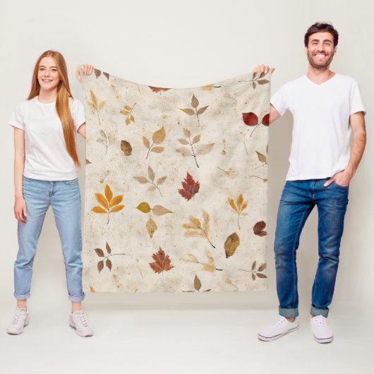 Rustic Geperst Bladeren Patroon –Herfst Botanisch Fleece Deken (In situ)