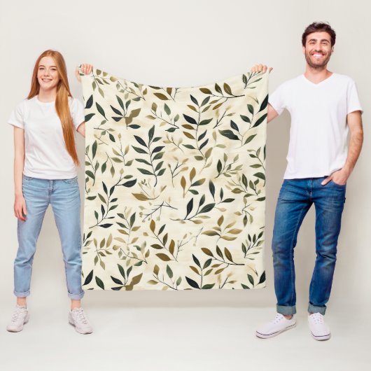 Rustic Geperst Bladeren Patroon – Herfst Botanisch Fleece Deken (In situ)