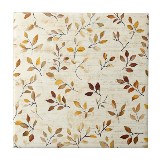 Rustic Geperst Bladeren Patroon – Herfst Botanisch Tegeltje (Voorkant)