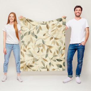 Rustic Geperste Bladeren Patroon – Herfst Botanisc Fleece Deken