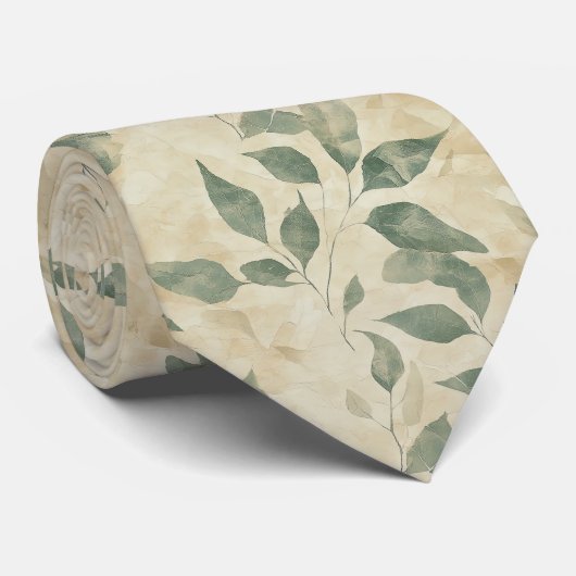 Rustic Geperste Bladeren Patroon– Herfst Botanisch Stropdas (Opgerold)