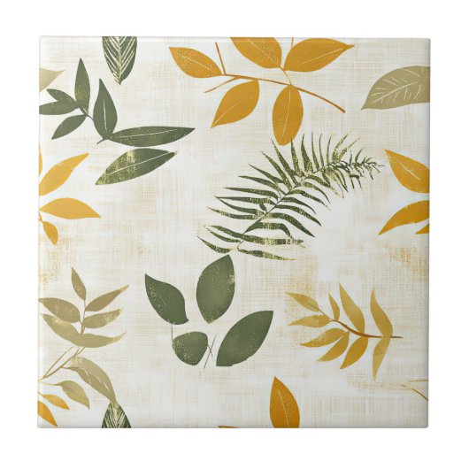 Rustic Geperste Bladeren Patroon –Herfst Botanisch Tegeltje (Voorkant)