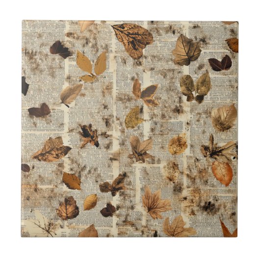 Rustic Geperste Bladeren Patroon –Herfst Botanisch Tegeltje (Voorkant)