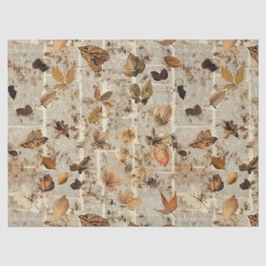 Rustic Geperste Bladeren Patroon –Herfst Botanisch Tissuepapier (Voorkant)