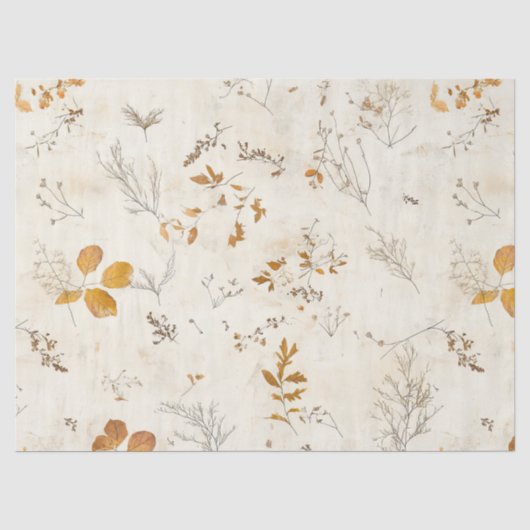 Rustic Geperste Bladeren Patroon –Herfst Botanisch Tissuepapier (Voorkant)