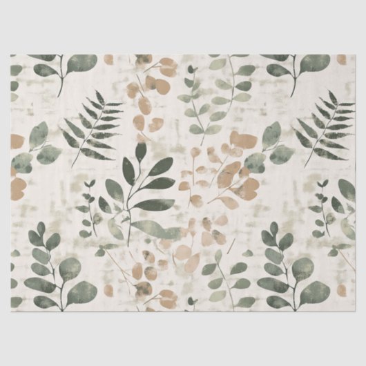 Rustic Geperste Bladeren Patroon –Herfst Botanisch Tissuepapier (Voorkant)