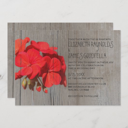 Rustic Geranium Wedding Invitations Kaart (Voorkant / Achterkant)