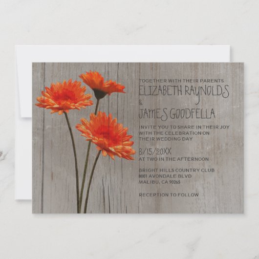 Rustic Gerbera Daisy Wedding Invitations Kaart (Voorkant)