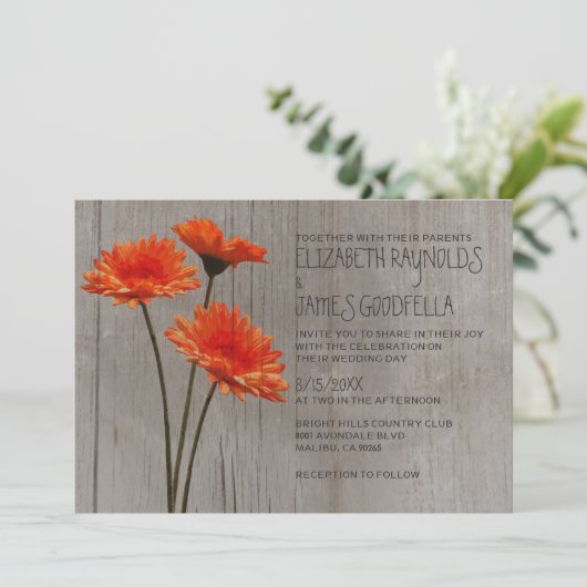 Rustic Gerbera Daisy Wedding Invitations Kaart (Staand voorkant)