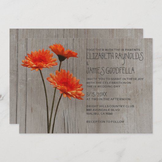 Rustic Gerbera Daisy Wedding Invitations Kaart (Voorkant / Achterkant)