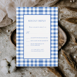 Rustic Geruite Babyblauwe Gingham Bruiloft RSVP Kaartje