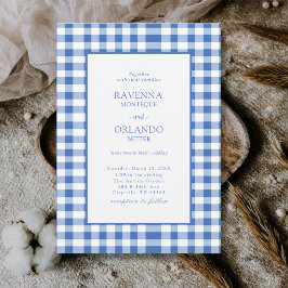 Rustic Geruite Babyblauwe Gingham Trouw Kaart