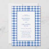 Rustic Geruite Babyblauwe Gingham Trouw Kaart (Voorkant)