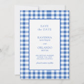Rustic Geruite Babyblauwe Gingham Trouw Save The Date (Voorkant)