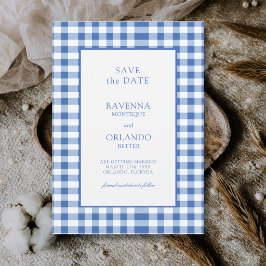 Rustic Geruite Babyblauwe Gingham Trouw Save The Date
