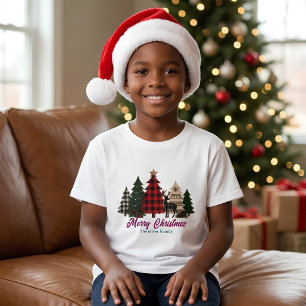 Rustic geruite kerst familie bomen rendier kindere t-shirt