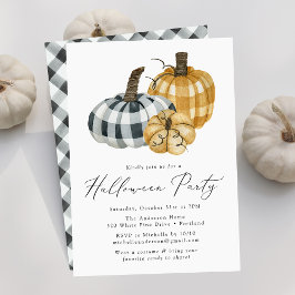 Rustic geruite pompoenen Halloween-feest Kaart