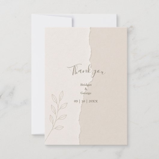 Rustic Gescheurd Papier minimale Trouw Botanicals Bedankkaart (Voorkant)
