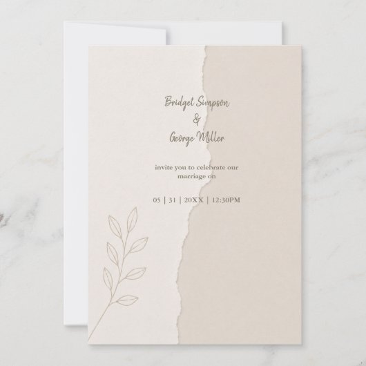 Rustic Gescheurd Papier Minimale Trouw Botanicals Kaart (Voorkant)