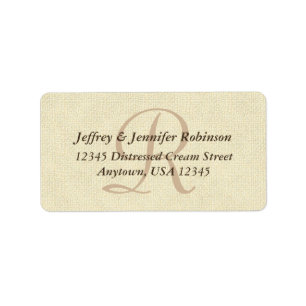 Rustic getextureerd crème, monogram, retouradres etiket