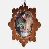 Rustic Getrouwd en Vrolijk Huwelijk Foto Ornament Kaart (Links)