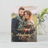 Rustic Getrouwd Little Christmas 2 Fotobruiloft Bedankkaart (Staand voorkant)