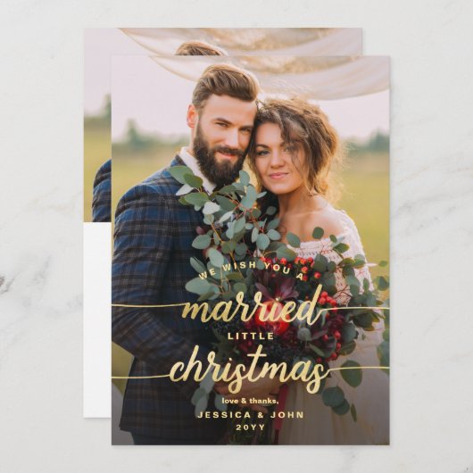 Rustic Getrouwd Little Christmas 2 Fotobruiloft Bedankkaart (Voorkant / Achterkant)