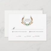 Rustic Geweien & Groene Watercolor RSVP Kaart (Voorkant / Achterkant)