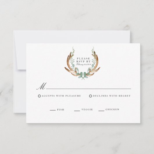 Rustic Geweien & Groene Waterverf RSVP Kaart (Voorkant)