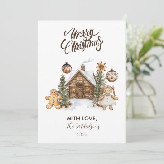 Rustic Gingerbread Cabin Christmas Feestdagenkaart (Staand voorkant)