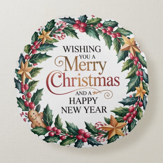 Rustic Gingerbread Holiday Rond Kussen (Voorkant)