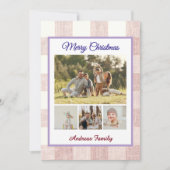 Rustic Gingham 4 Photo Collage Merry Christmas  Feestdagenkaart (Voorkant)