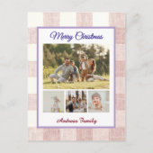 Rustic Gingham 4 Photo Collage Merry Christmas  Feestdagenkaart (Voorkant)