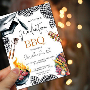 Rustic Gingham Afstuderen BBQ Kaart